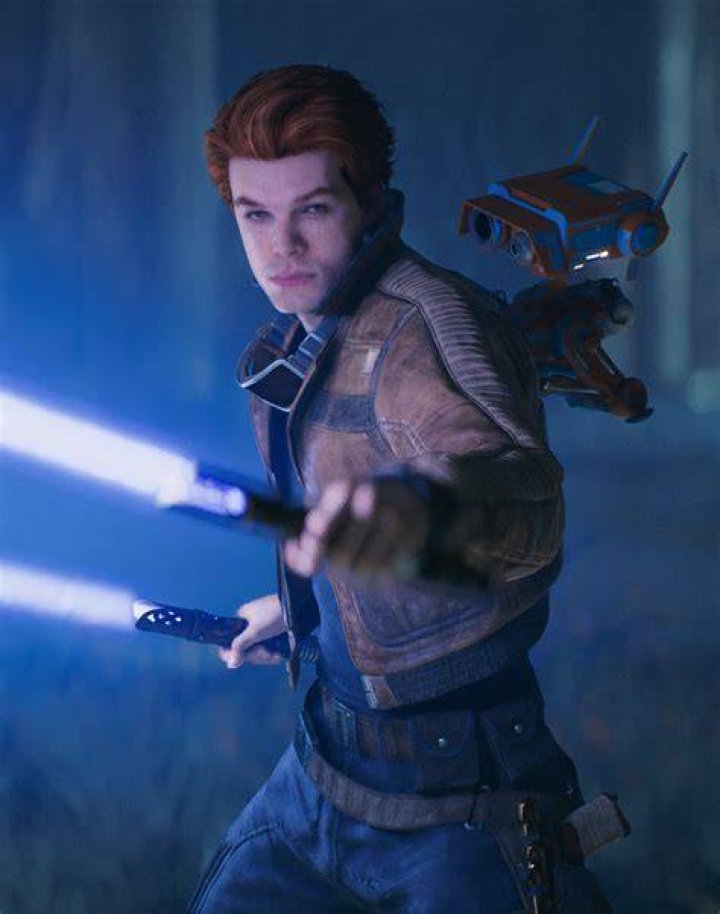 A grizzled Cal Kestis with BD-1 on his back in 'Star Wars Jedi: Survivor.'
