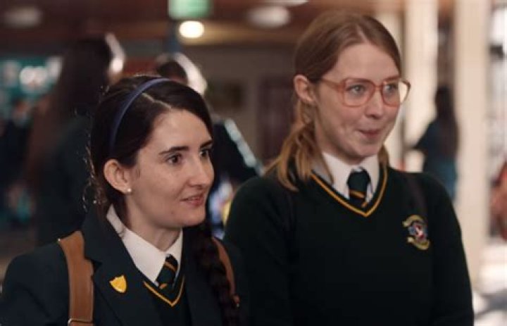Beccy Henderson as Aisling, Leah O'Rourke as Jenny Joyce, and Siobh&aacute;n McSweeney as Sister Michael in 'Derry Girls.'