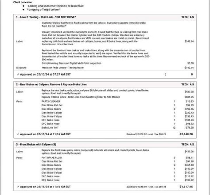 brake replacement estimate