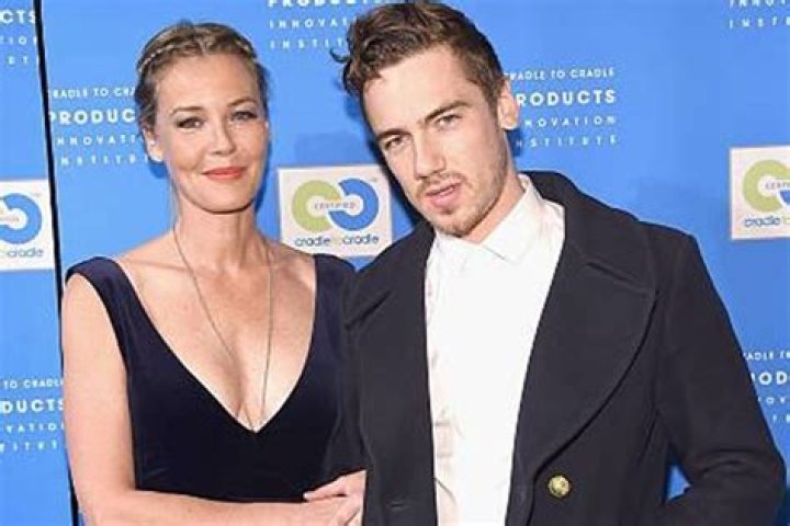 Connie Nielsen and her son Sebastian Sartor pose for a selfie.